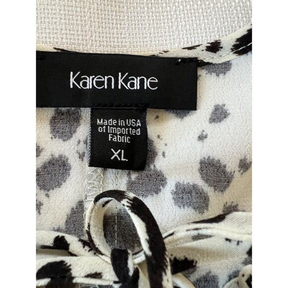 Karen Kane Women’s Long Sleeve Lace Up Cheetah Print Blouse Black Ivory XL - Picture 4 of 10
